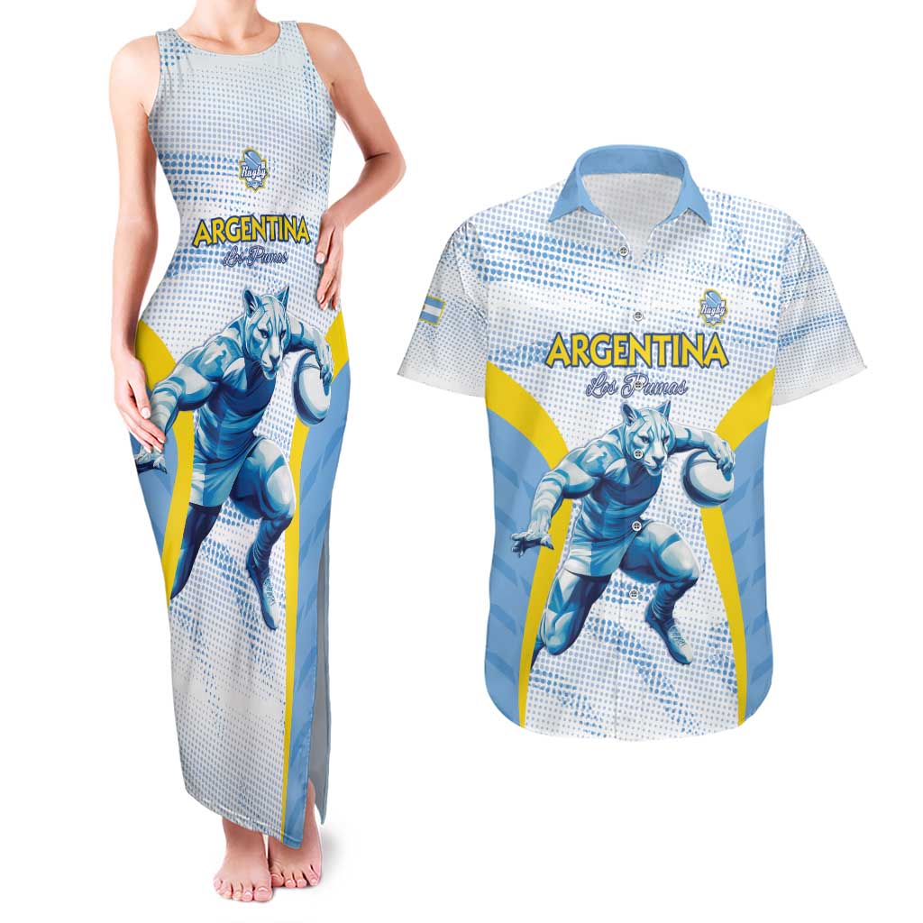 Argentina Rugby Custom Couples Matching Tank Maxi Dress and Hawaiian Shirt Pumas Mascot - Sporty Style