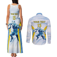 Argentina Rugby Custom Couples Matching Tank Maxi Dress and Long Sleeve Button Shirt Pumas Mascot - Sporty Style