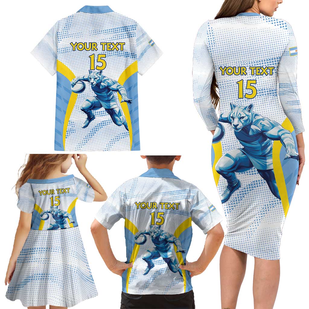 Argentina Rugby Custom Family Matching Long Sleeve Bodycon Dress and Hawaiian Shirt Pumas Mascot - Sporty Style
