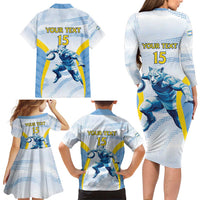 Argentina Rugby Custom Family Matching Long Sleeve Bodycon Dress and Hawaiian Shirt Pumas Mascot - Sporty Style