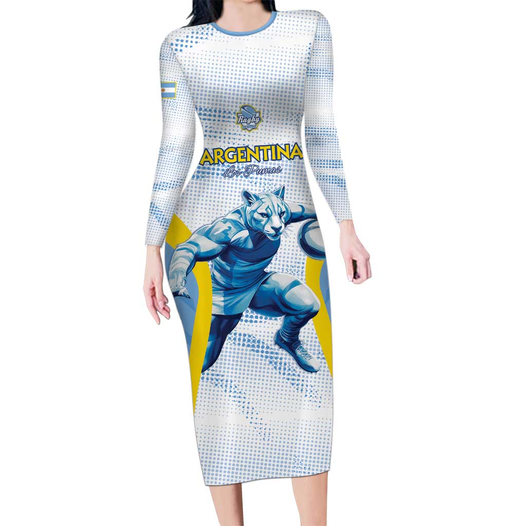 Argentina Rugby Custom Family Matching Long Sleeve Bodycon Dress and Hawaiian Shirt Pumas Mascot - Sporty Style