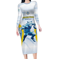 Argentina Rugby Custom Family Matching Long Sleeve Bodycon Dress and Hawaiian Shirt Pumas Mascot - Sporty Style