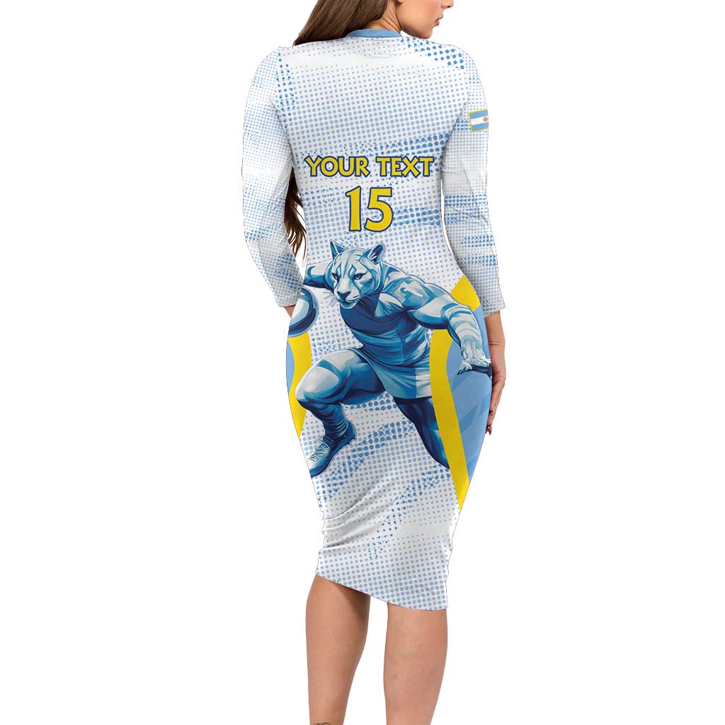 Argentina Rugby Custom Family Matching Long Sleeve Bodycon Dress and Hawaiian Shirt Pumas Mascot - Sporty Style
