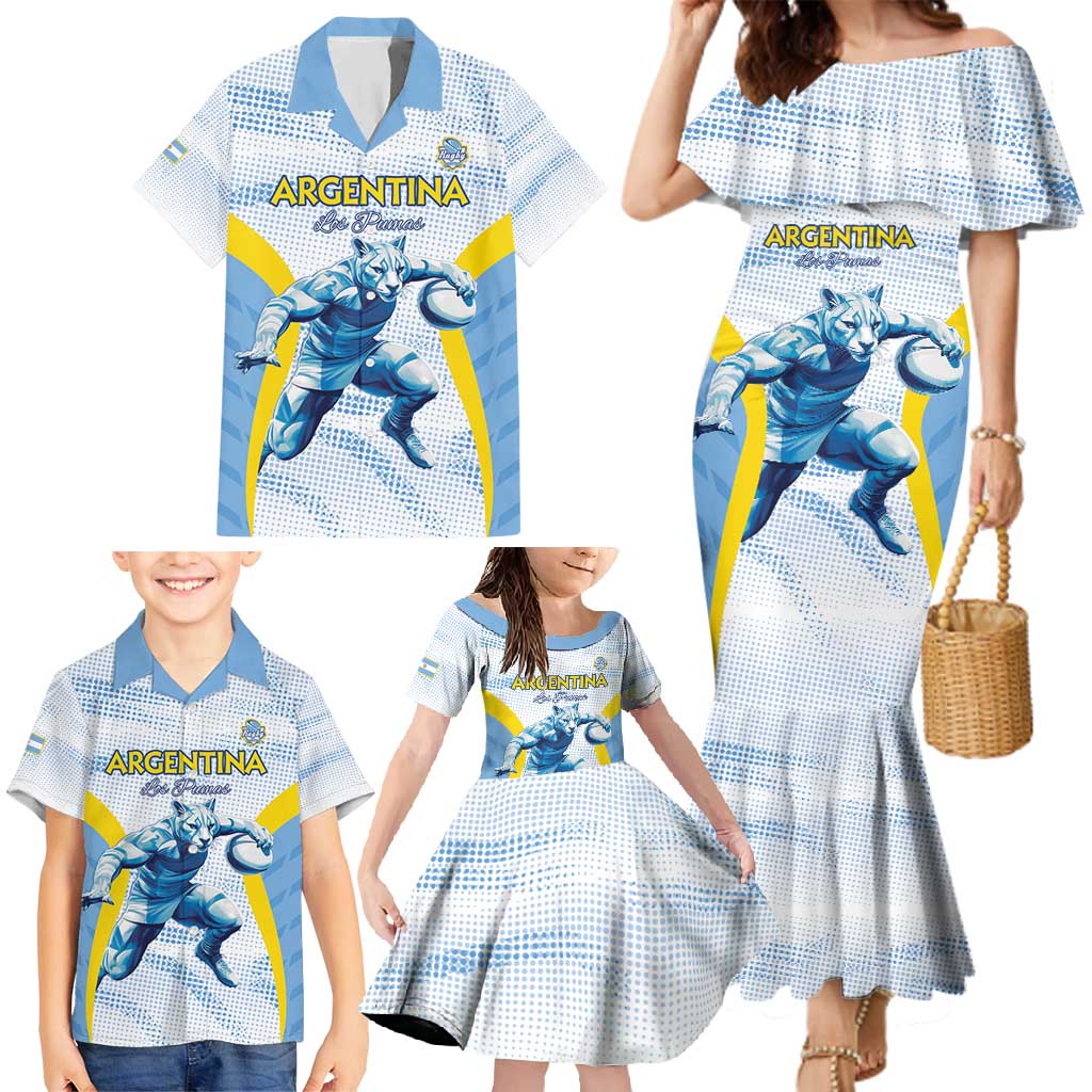 Argentina Rugby Custom Family Matching Mermaid Dress and Hawaiian Shirt Pumas Mascot - Sporty Style