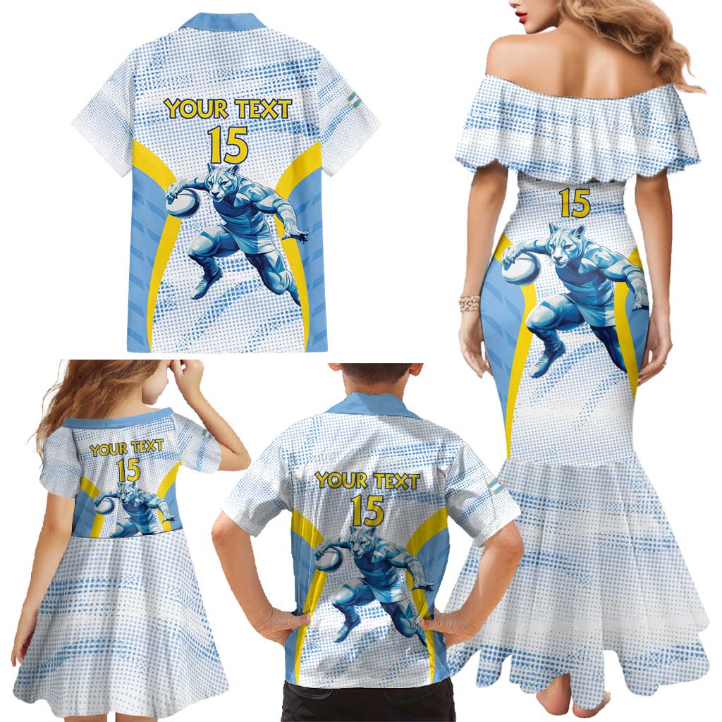 Argentina Rugby Custom Family Matching Mermaid Dress and Hawaiian Shirt Pumas Mascot - Sporty Style