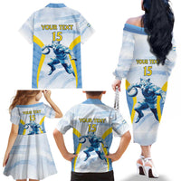 Argentina Rugby Custom Family Matching Off The Shoulder Long Sleeve Dress and Hawaiian Shirt Pumas Mascot - Sporty Style