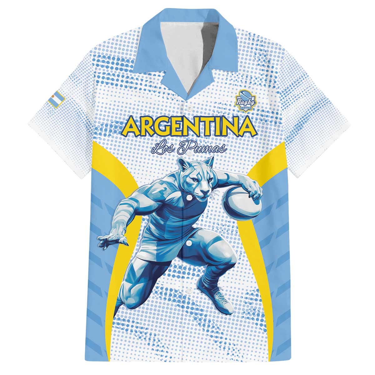 Argentina Rugby Custom Family Matching Off The Shoulder Long Sleeve Dress and Hawaiian Shirt Pumas Mascot - Sporty Style