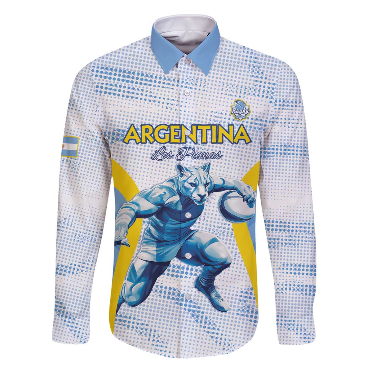 Argentina Rugby Custom Family Matching Off The Shoulder Long Sleeve Dress and Hawaiian Shirt Pumas Mascot - Sporty Style