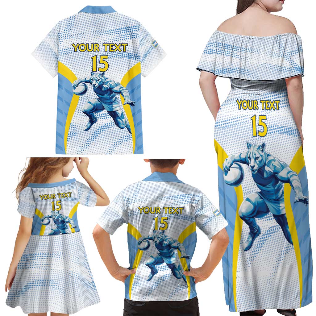 Argentina Rugby Custom Family Matching Off Shoulder Maxi Dress and Hawaiian Shirt Pumas Mascot - Sporty Style