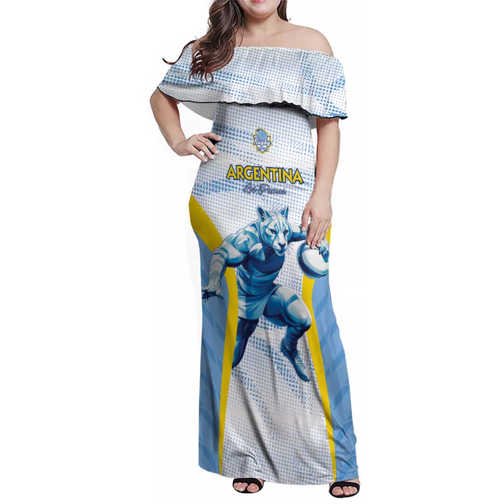 Argentina Rugby Custom Family Matching Off Shoulder Maxi Dress and Hawaiian Shirt Pumas Mascot - Sporty Style