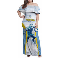 Argentina Rugby Custom Family Matching Off Shoulder Maxi Dress and Hawaiian Shirt Pumas Mascot - Sporty Style