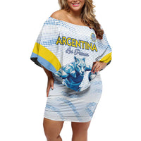 Argentina Rugby Custom Family Matching Off Shoulder Short Dress and Hawaiian Shirt Pumas Mascot - Sporty Style