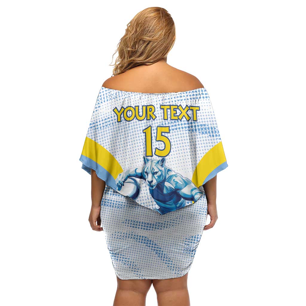 Argentina Rugby Custom Family Matching Off Shoulder Short Dress and Hawaiian Shirt Pumas Mascot - Sporty Style