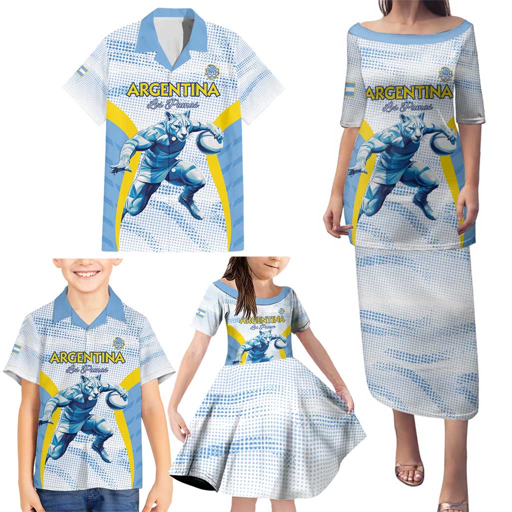 Argentina Rugby Custom Family Matching Puletasi and Hawaiian Shirt Pumas Mascot - Sporty Style