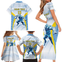 Argentina Rugby Custom Family Matching Short Sleeve Bodycon Dress and Hawaiian Shirt Pumas Mascot - Sporty Style