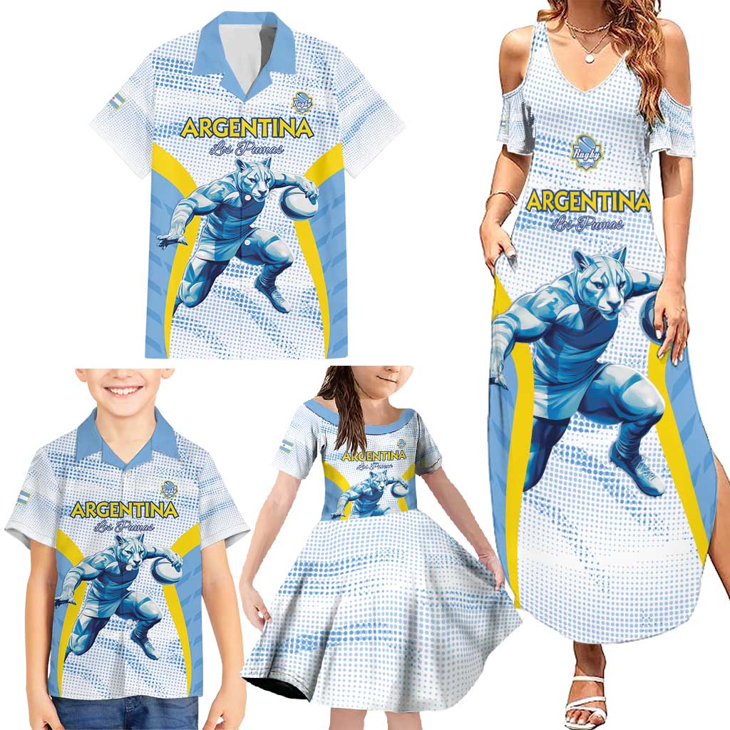 Argentina Rugby Custom Family Matching Summer Maxi Dress and Hawaiian Shirt Pumas Mascot - Sporty Style