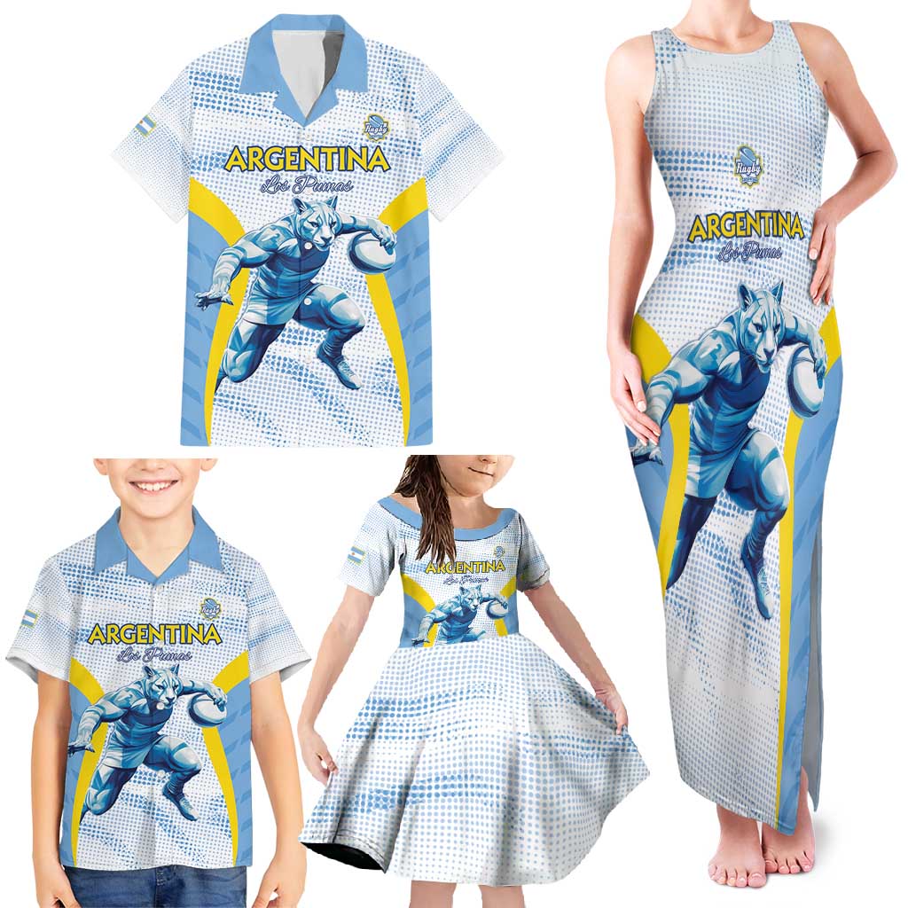 Argentina Rugby Custom Family Matching Tank Maxi Dress and Hawaiian Shirt Pumas Mascot - Sporty Style