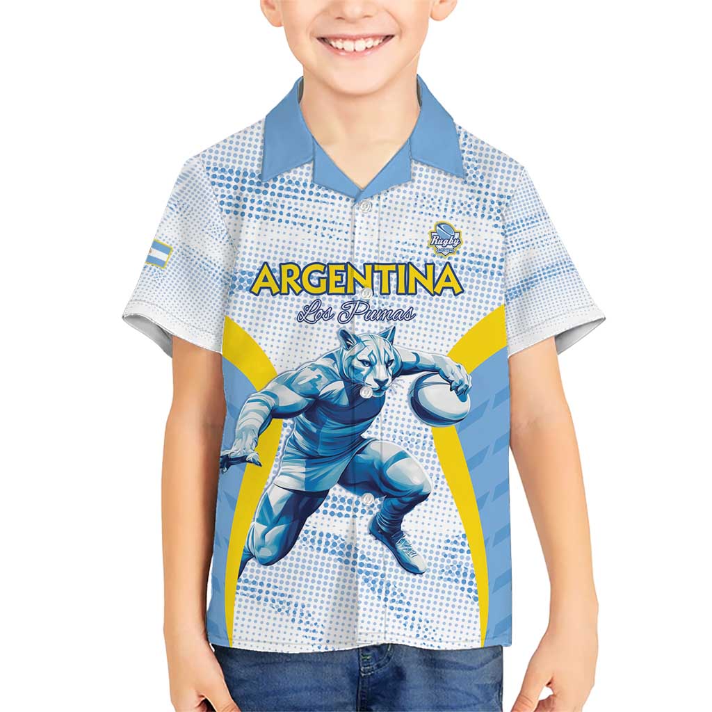 Argentina Rugby Custom Kid Hawaiian Shirt Pumas Mascot - Sporty Style