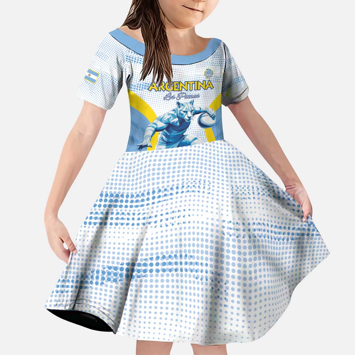 Argentina Rugby Custom Kid Short Sleeve Dress Pumas Mascot - Sporty Style