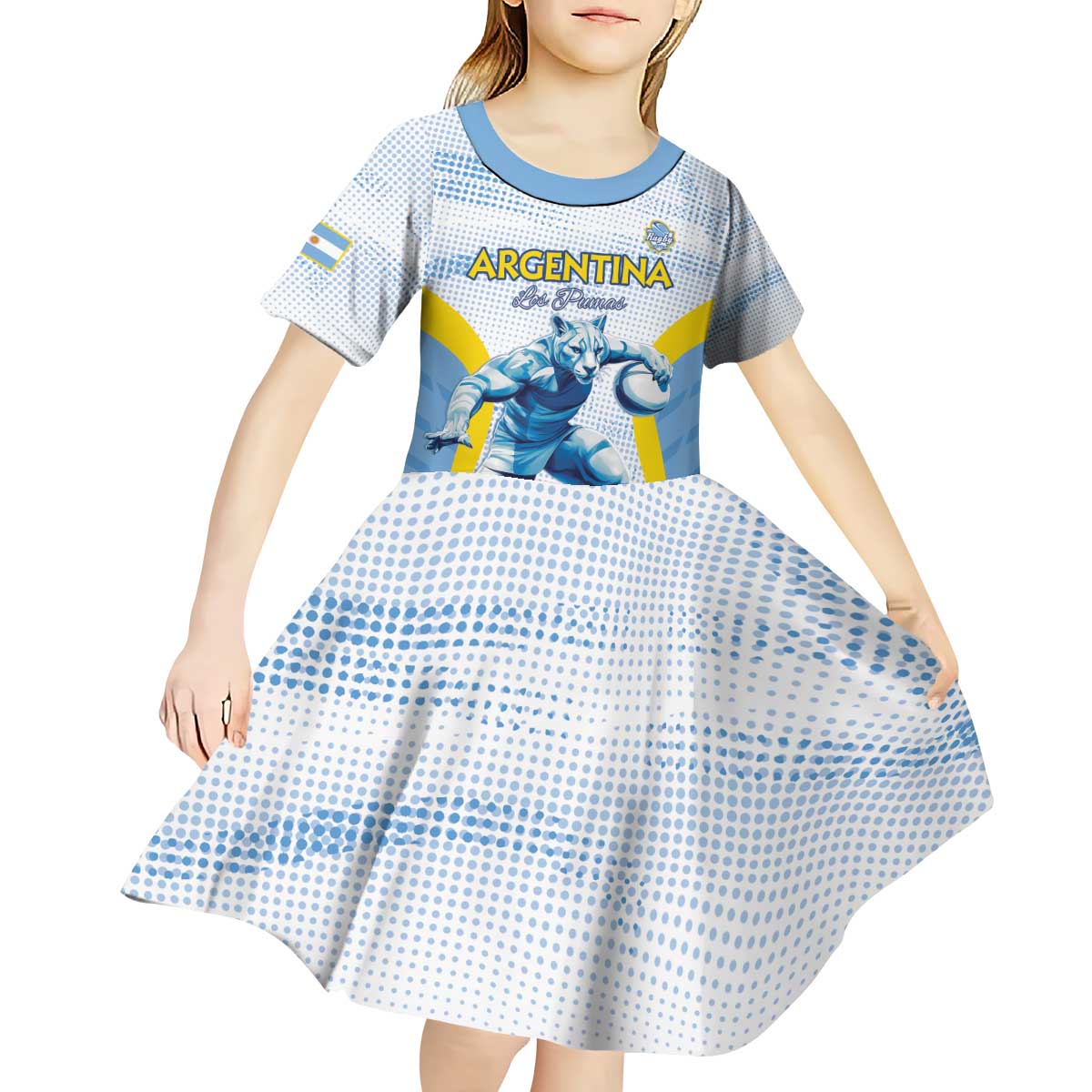 Argentina Rugby Custom Kid Short Sleeve Dress Pumas Mascot - Sporty Style