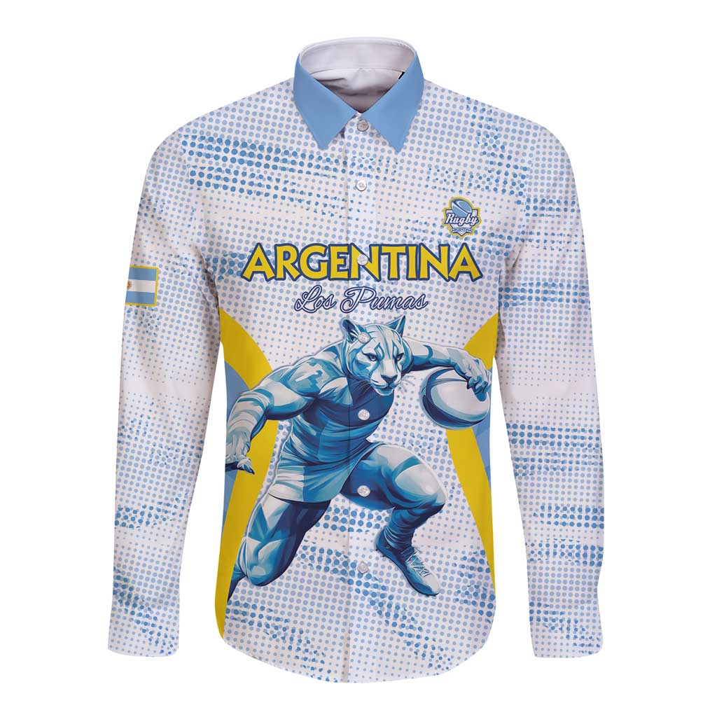 Argentina Rugby Custom Long Sleeve Button Shirt Pumas Mascot - Sporty Style