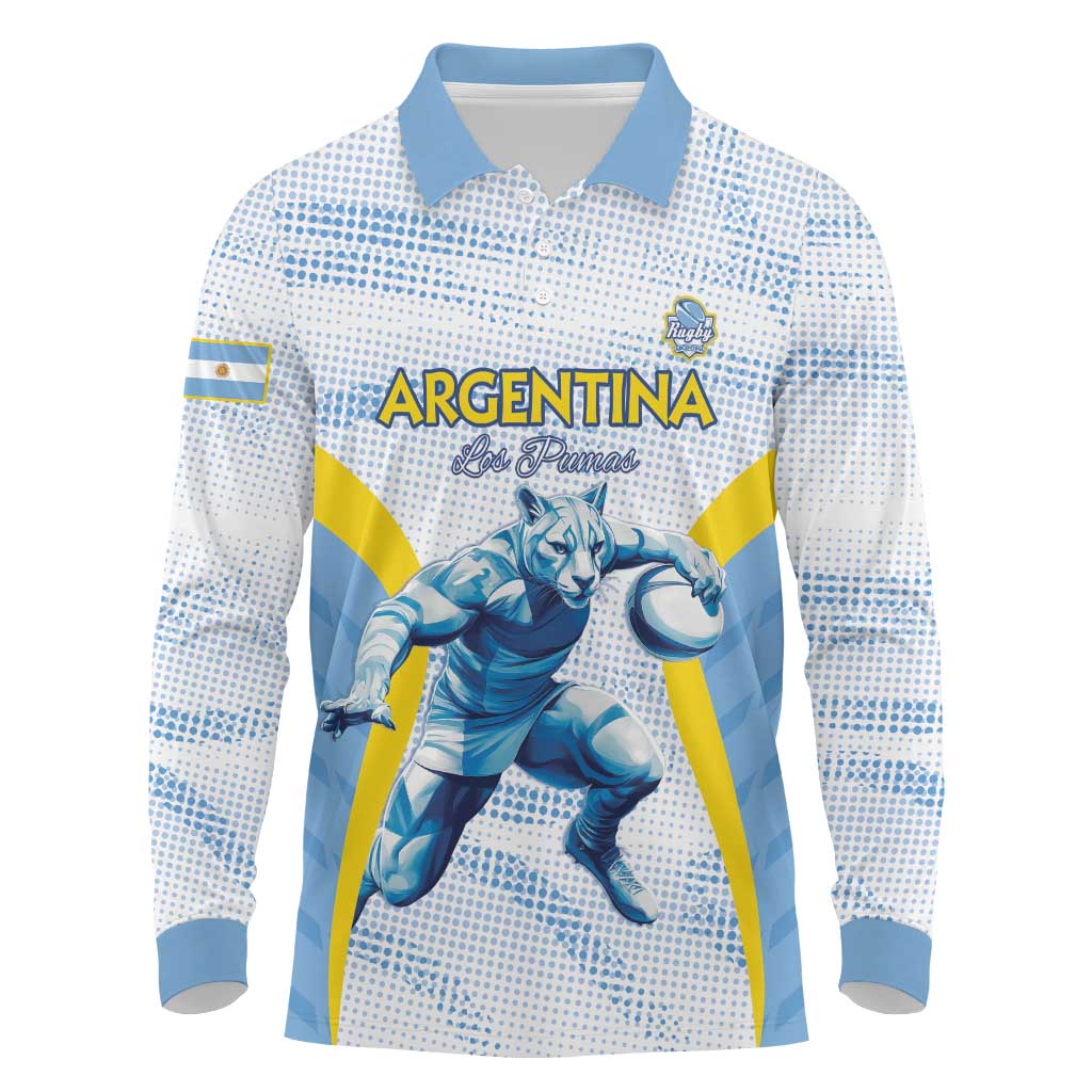 Argentina Rugby Custom Long Sleeve Polo Shirt Pumas Mascot - Sporty Style