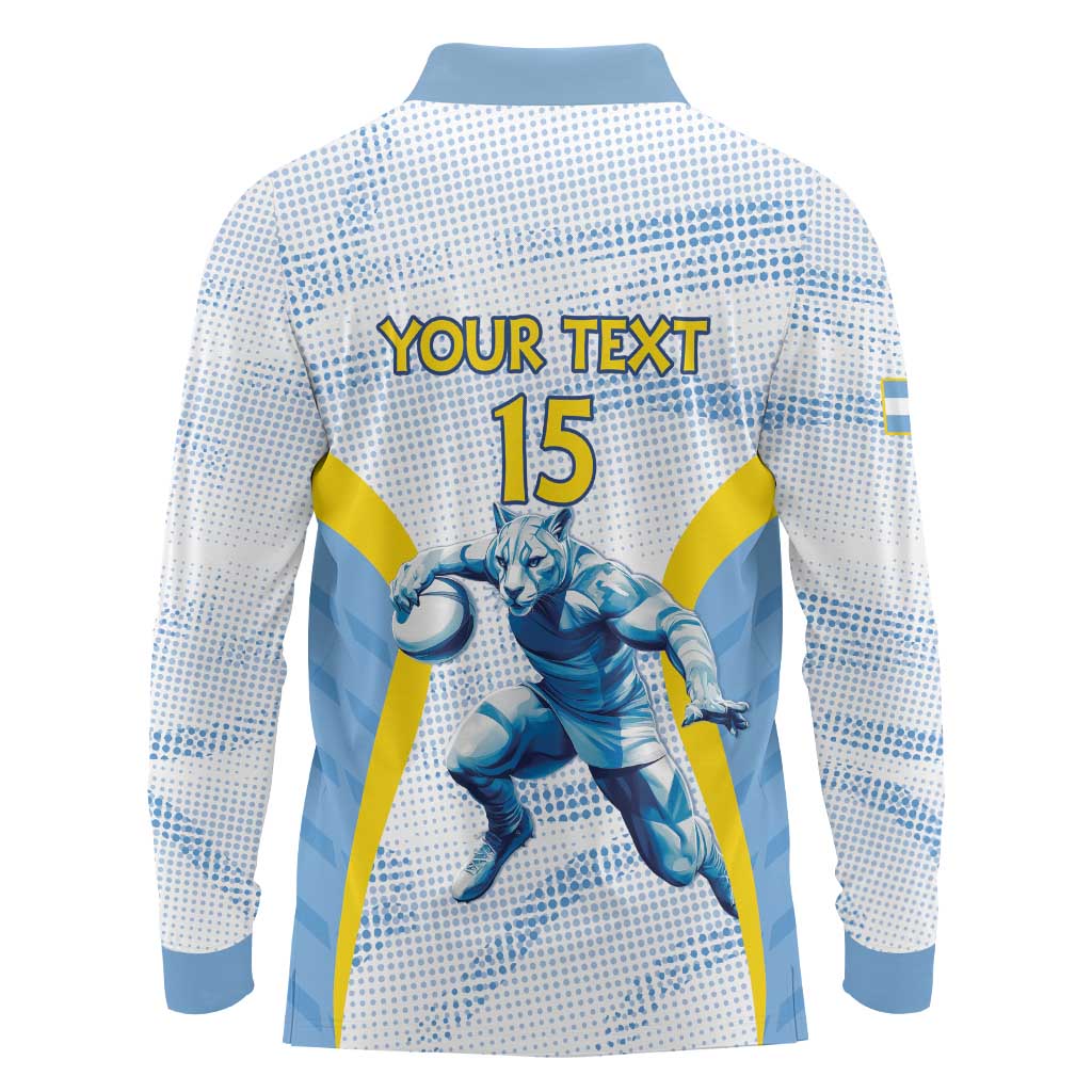 Argentina Rugby Custom Long Sleeve Polo Shirt Pumas Mascot - Sporty Style