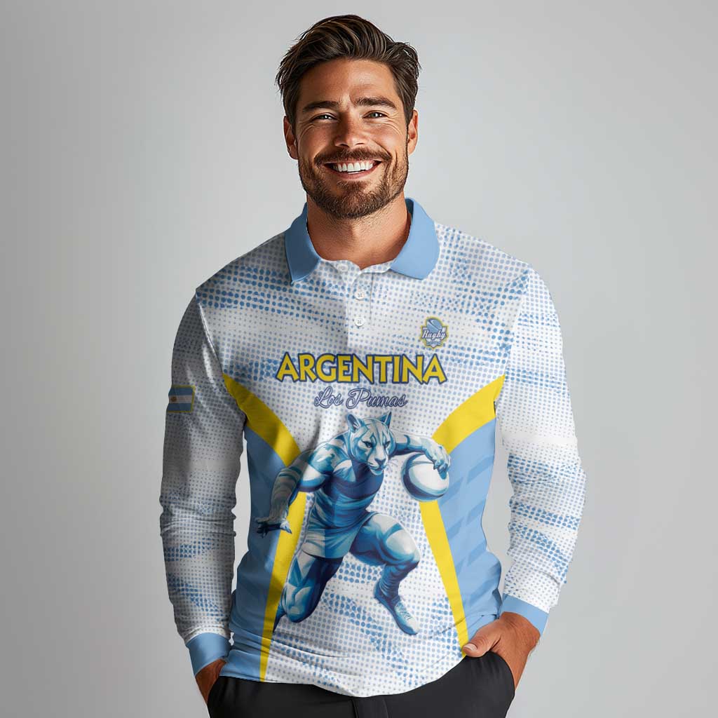 Argentina Rugby Custom Long Sleeve Polo Shirt Pumas Mascot - Sporty Style