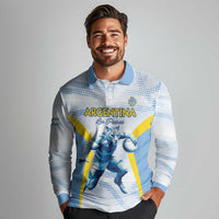 Argentina Rugby Custom Long Sleeve Polo Shirt Pumas Mascot - Sporty Style
