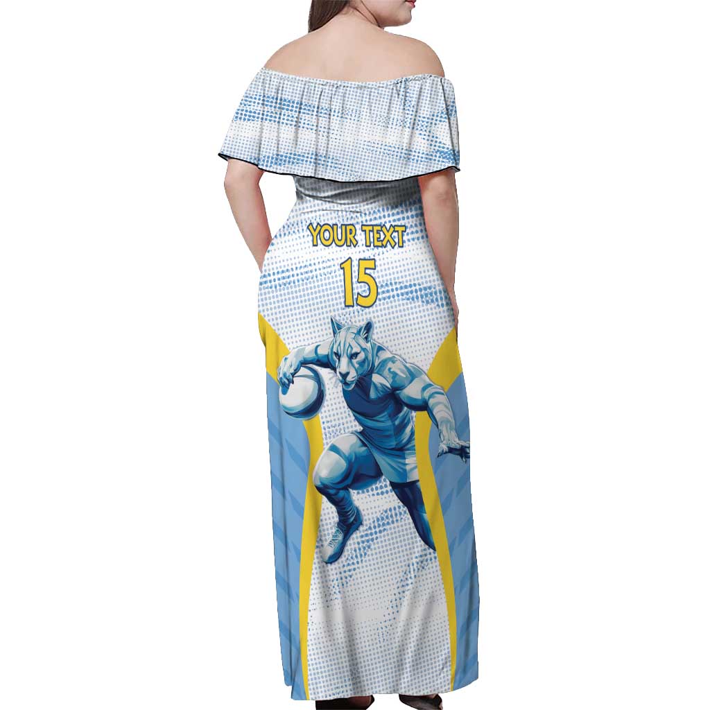 Argentina Rugby Custom Off Shoulder Maxi Dress Pumas Mascot - Sporty Style