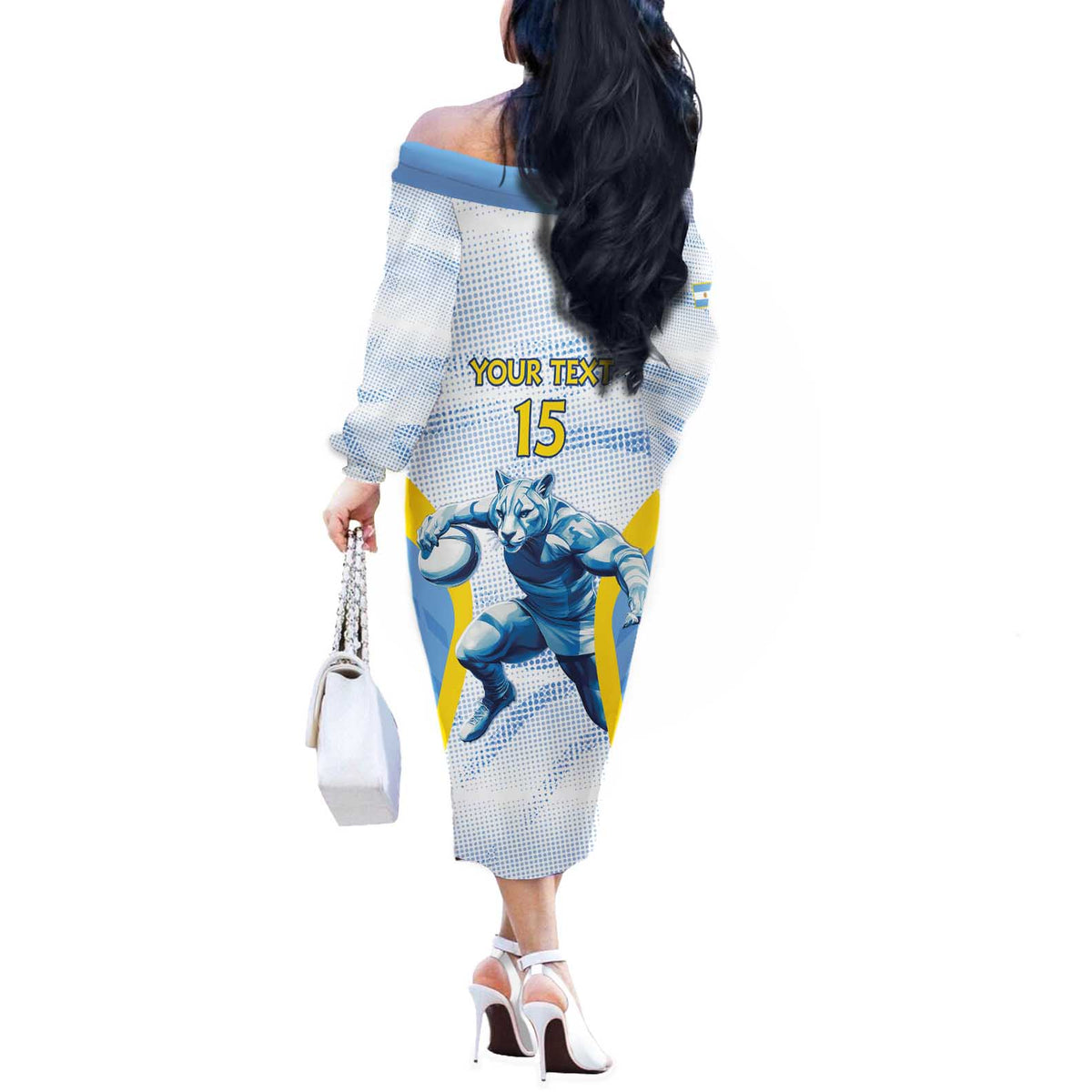 Argentina Rugby Custom Off The Shoulder Long Sleeve Dress Pumas Mascot - Sporty Style