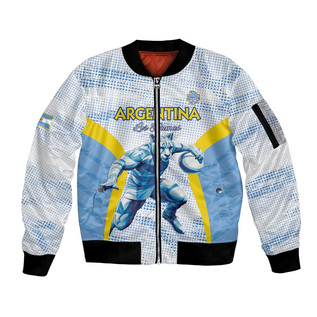 Argentina Rugby Custom Sleeve Zip Bomber Jacket Pumas Mascot - Sporty Style