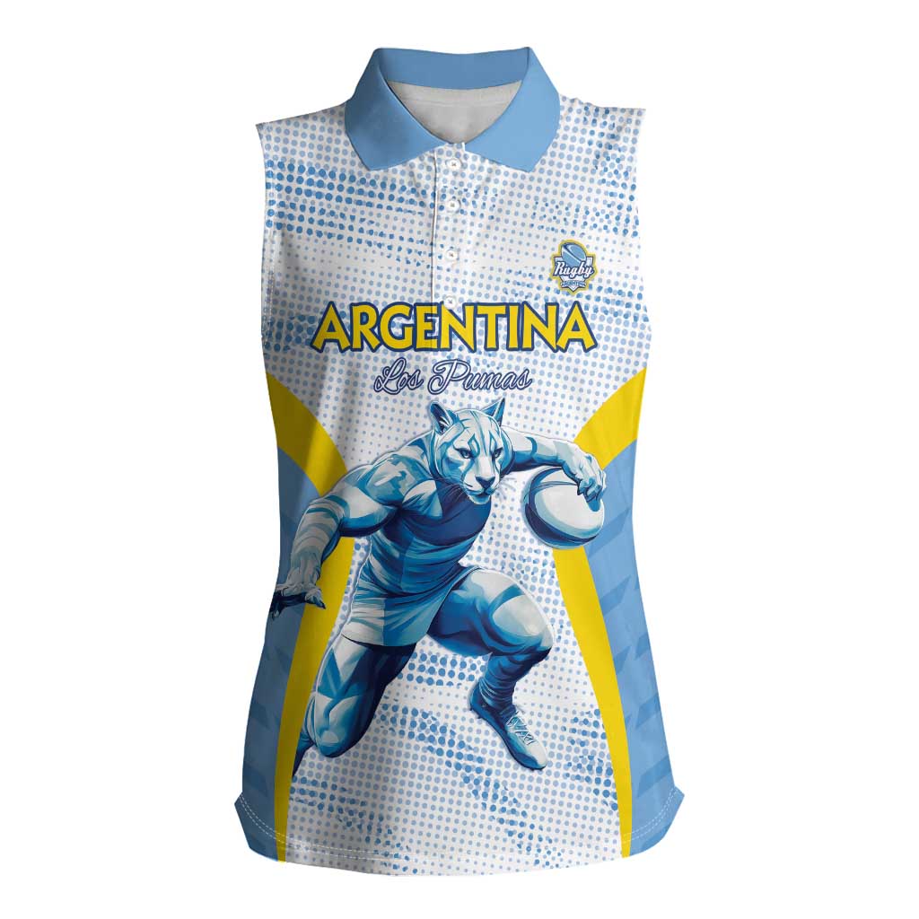 Argentina Rugby Custom Women Sleeveless Polo Shirt Pumas Mascot - Sporty Style