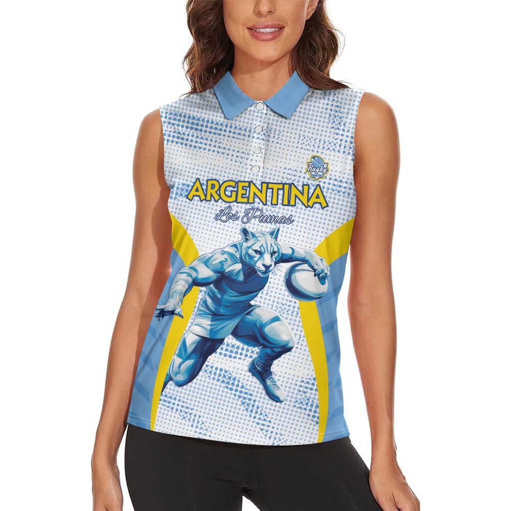 Argentina Rugby Custom Women Sleeveless Polo Shirt Pumas Mascot - Sporty Style