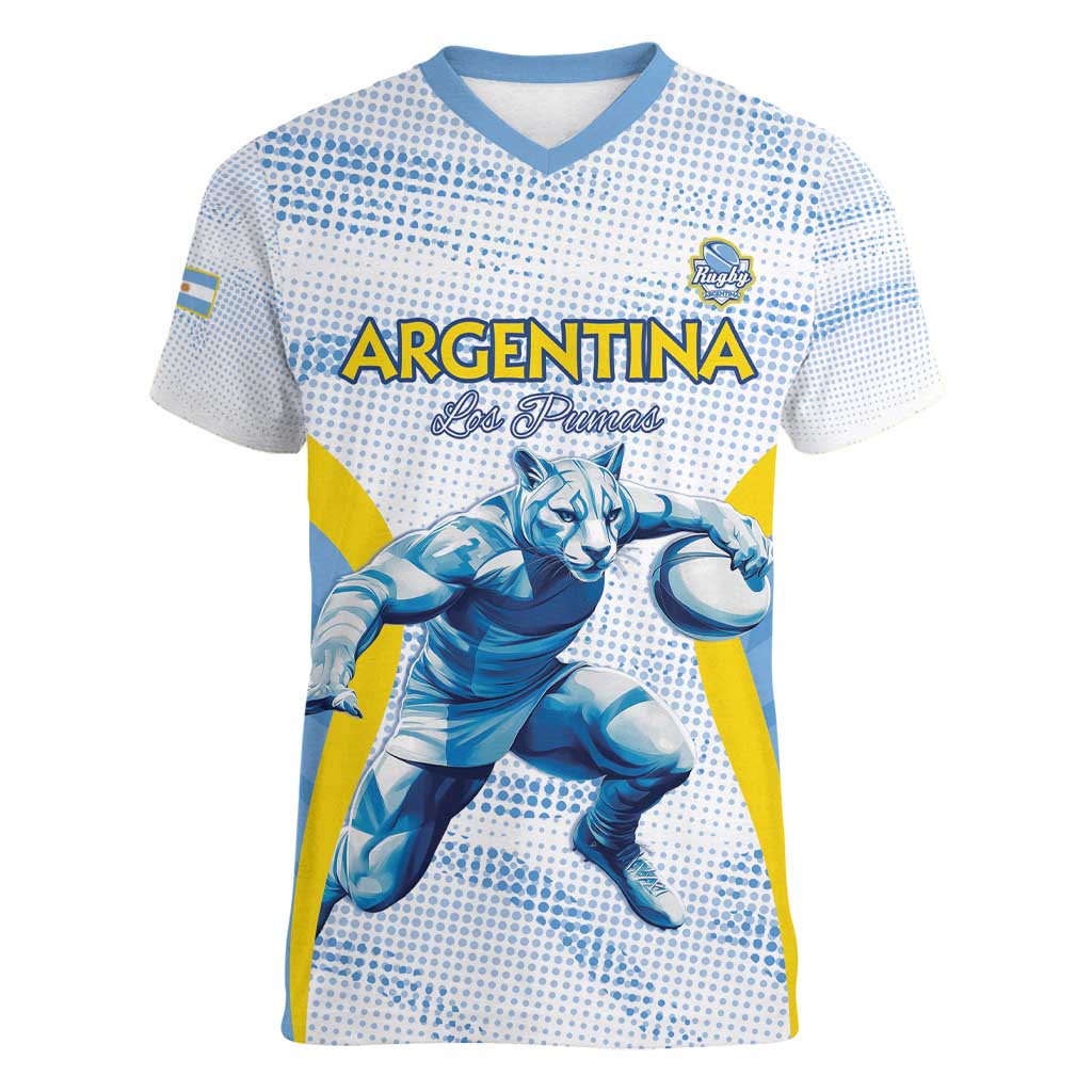 Argentina Rugby Custom Women V-Neck T-Shirt Pumas Mascot - Sporty Style