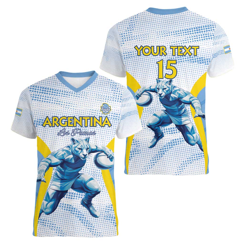 Argentina Rugby Custom Women V-Neck T-Shirt Pumas Mascot - Sporty Style