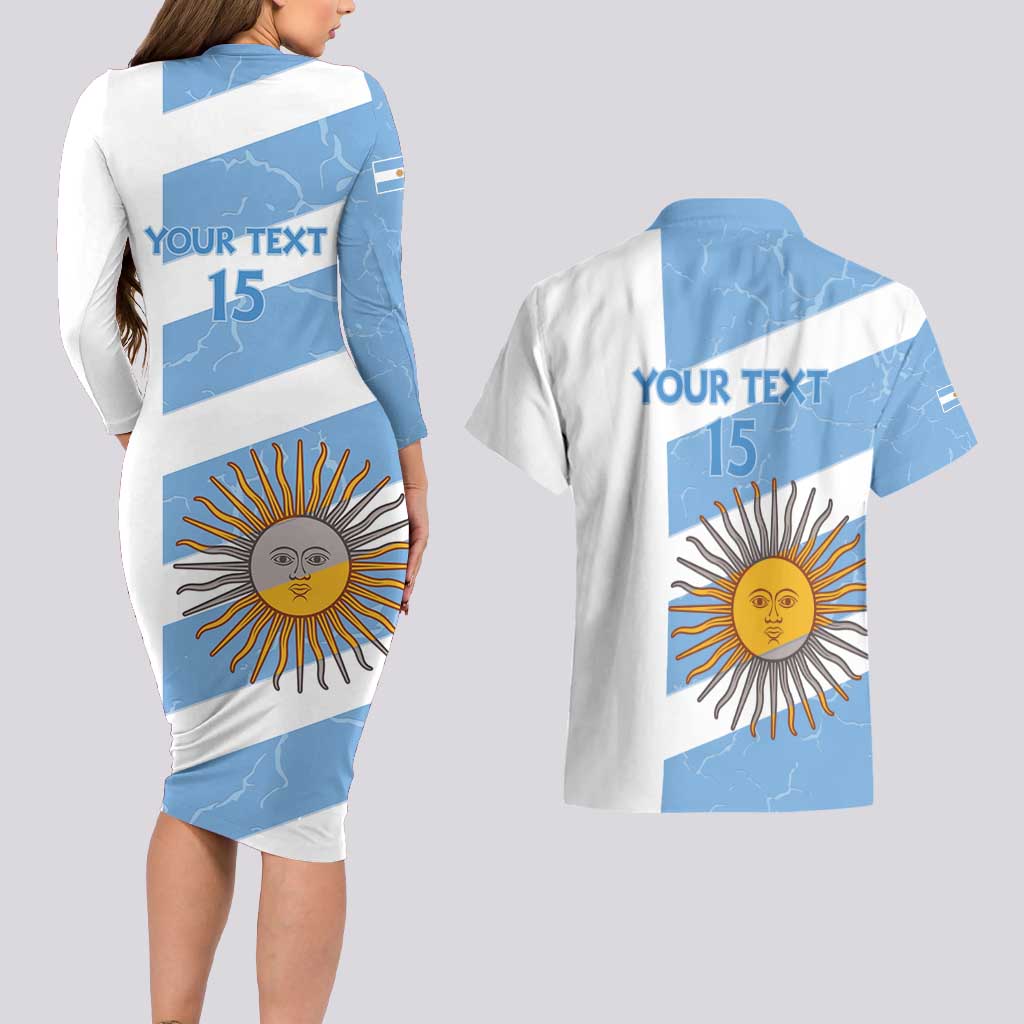 Argentina Rugby Custom Couples Matching Long Sleeve Bodycon Dress and Hawaiian Shirt Go Los Pumas