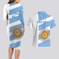 Argentina Rugby Custom Couples Matching Long Sleeve Bodycon Dress and Hawaiian Shirt Go Los Pumas