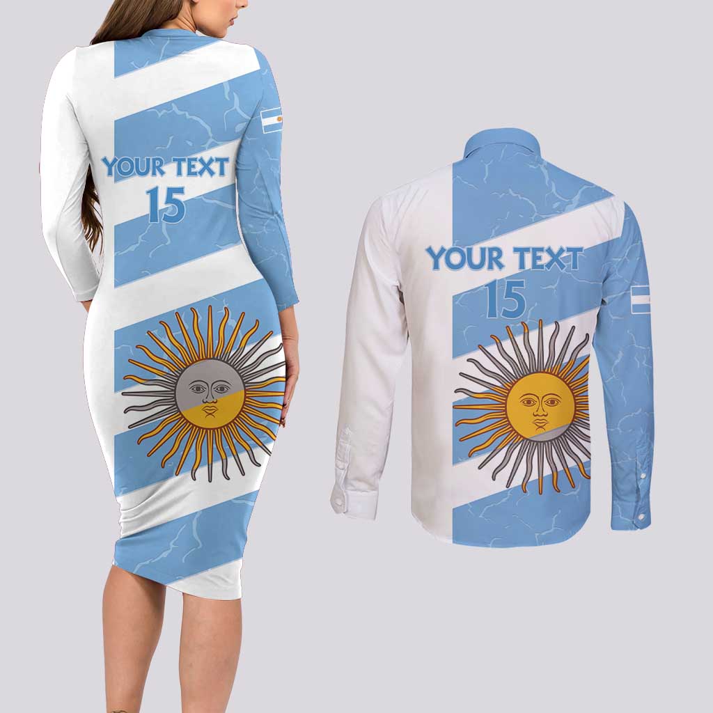Argentina Rugby Custom Couples Matching Long Sleeve Bodycon Dress and Long Sleeve Button Shirt Go Los Pumas