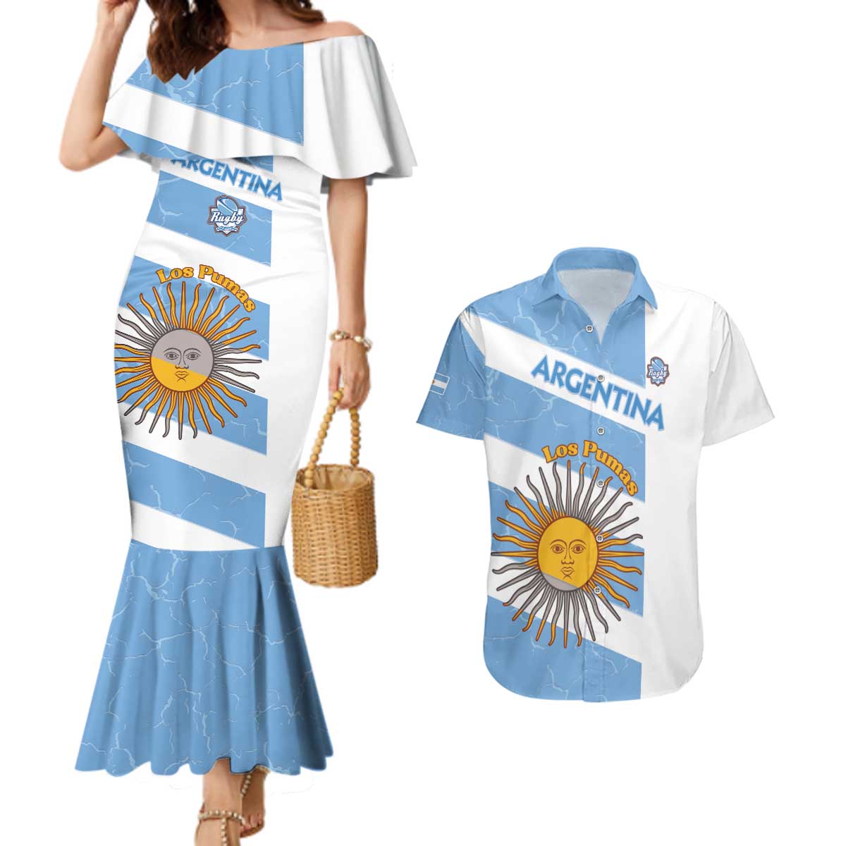 Argentina Rugby Custom Couples Matching Mermaid Dress and Hawaiian Shirt Go Los Pumas