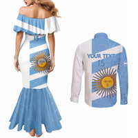 Argentina Rugby Custom Couples Matching Mermaid Dress and Long Sleeve Button Shirt Go Los Pumas