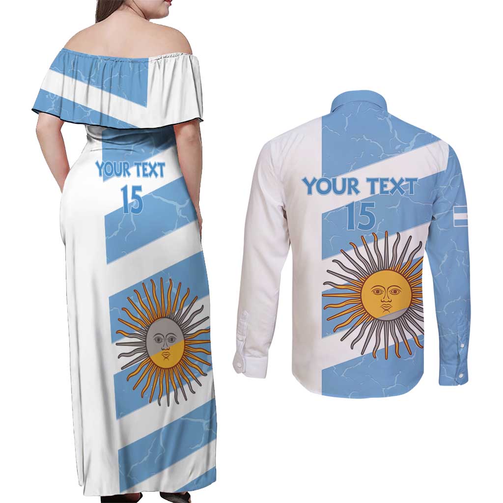 Argentina Rugby Custom Couples Matching Off Shoulder Maxi Dress and Long Sleeve Button Shirt Go Los Pumas