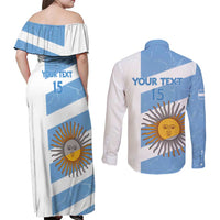 Argentina Rugby Custom Couples Matching Off Shoulder Maxi Dress and Long Sleeve Button Shirt Go Los Pumas