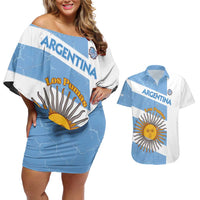 Argentina Rugby Custom Couples Matching Off Shoulder Short Dress and Hawaiian Shirt Go Los Pumas