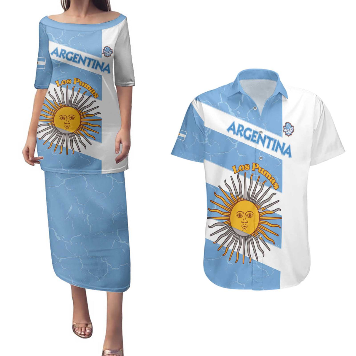 Argentina Rugby Custom Couples Matching Puletasi and Hawaiian Shirt Go Los Pumas