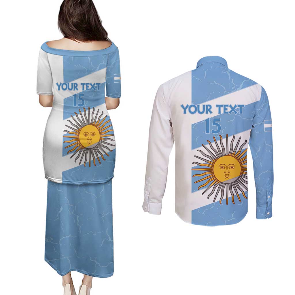 Argentina Rugby Custom Couples Matching Puletasi and Long Sleeve Button Shirt Go Los Pumas