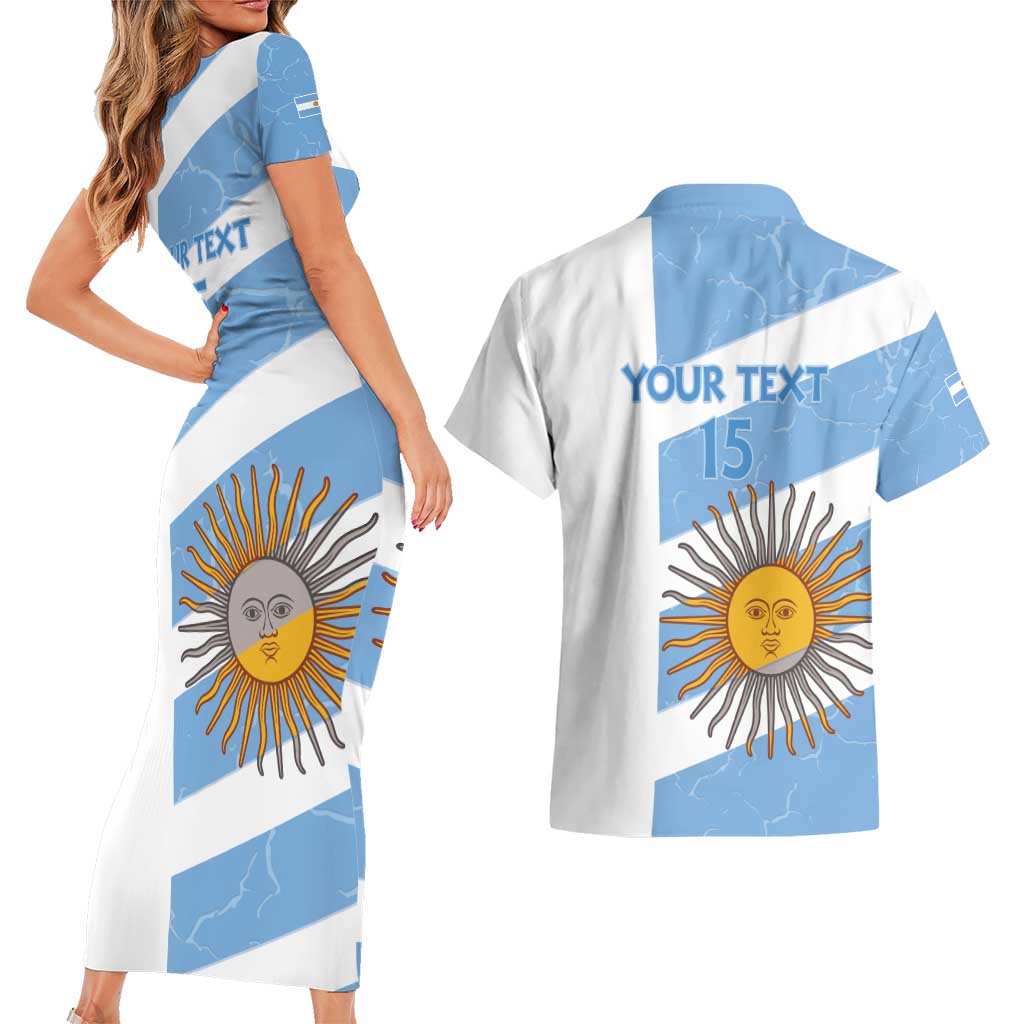 Argentina Rugby Custom Couples Matching Short Sleeve Bodycon Dress and Hawaiian Shirt Go Los Pumas