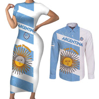 Argentina Rugby Custom Couples Matching Short Sleeve Bodycon Dress and Long Sleeve Button Shirt Go Los Pumas