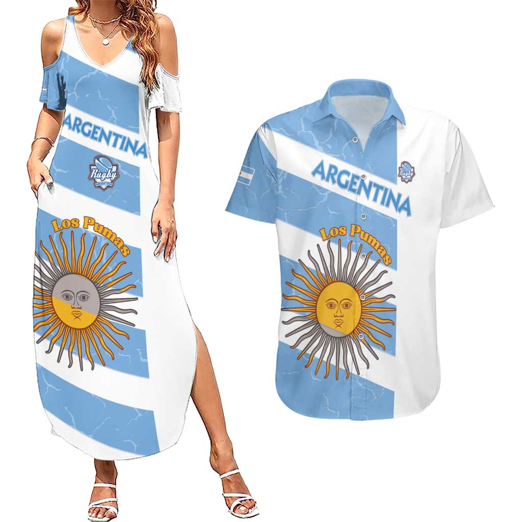 Argentina Rugby Custom Couples Matching Summer Maxi Dress and Hawaiian Shirt Go Los Pumas