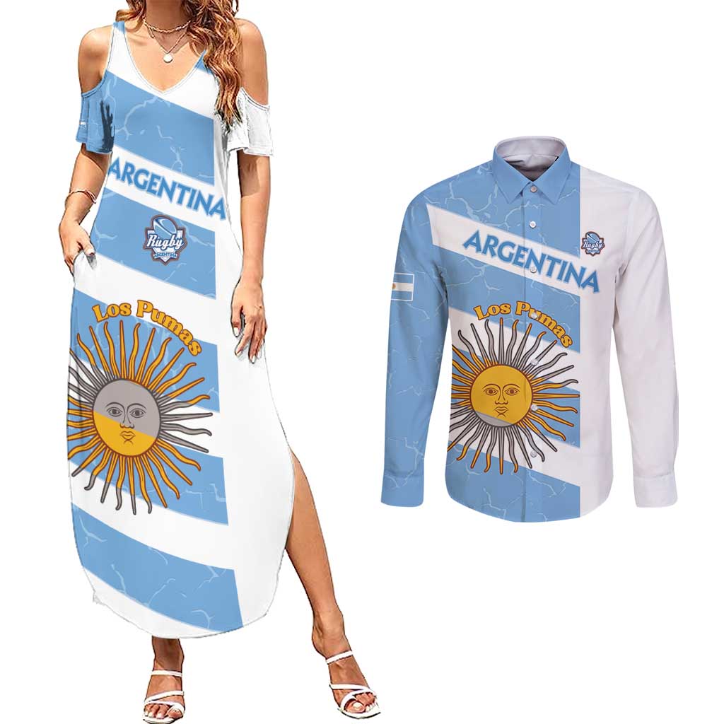 Argentina Rugby Custom Couples Matching Summer Maxi Dress and Long Sleeve Button Shirt Go Los Pumas